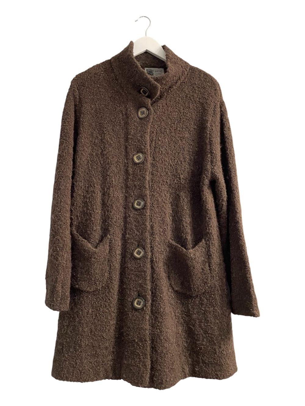 Habitat Wool alpaca Blend Coat long cardigan in Brown mock neck Size XL textured